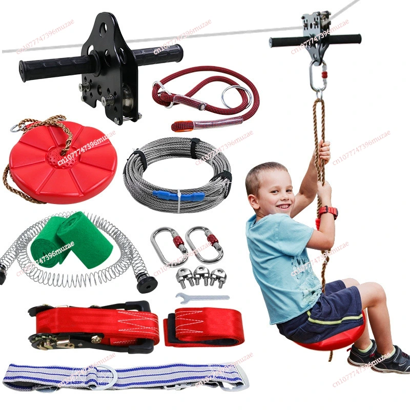 Outdoor Adventure Zipline - Zipline-set voor kinderen, stalen kabel, handbediende