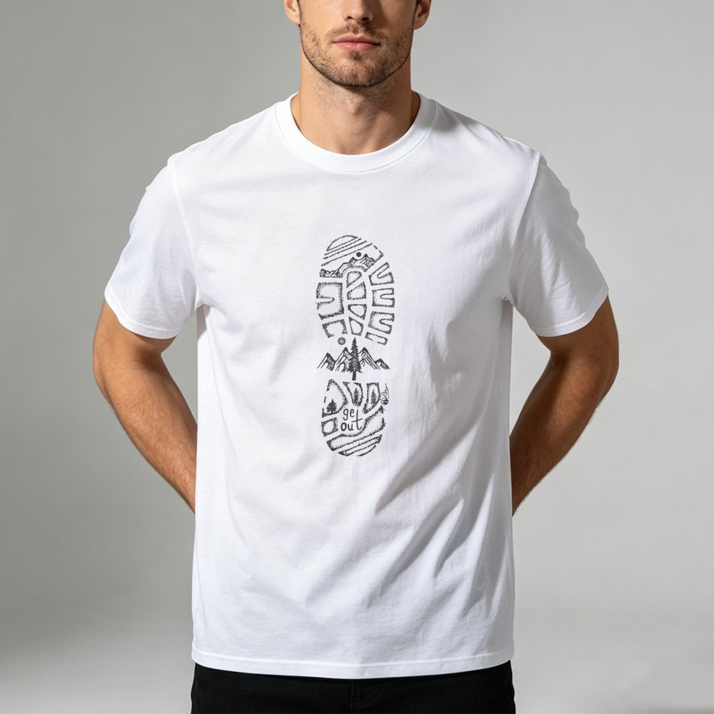 Berglandschap Boot Print T-shi - Outdoor Adventure Quotes recensie en prijs